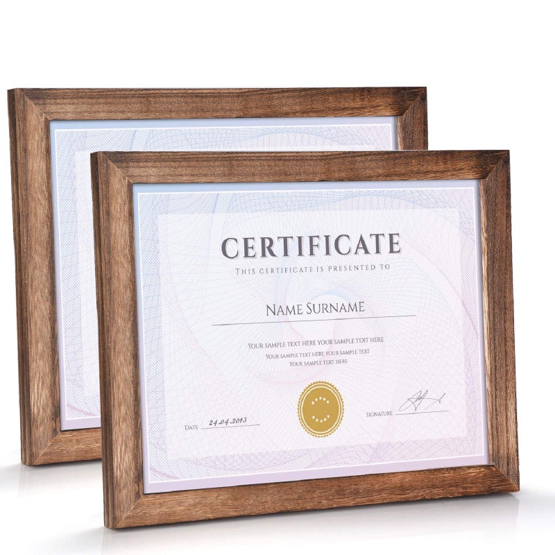 Emfogo Certificate Frames 8.5 x 11 Picture Frames Diploma Frame with Stand Rustic Wood Document Frame with High Definition Glass for Wall or Tabletop Display Set of 2 Carbonized Black - Image 1